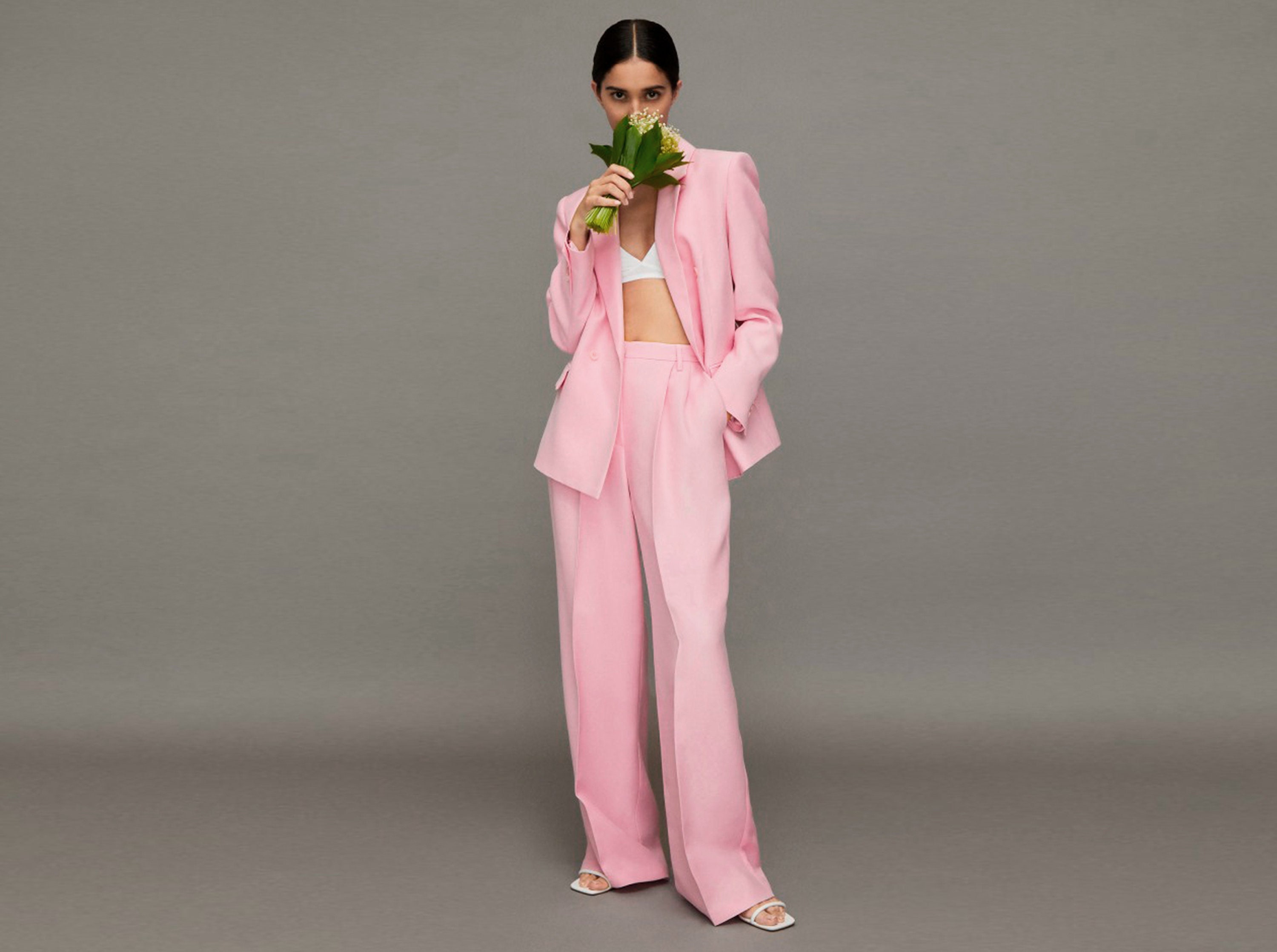 Tailored Cropped Suit Pants Pink