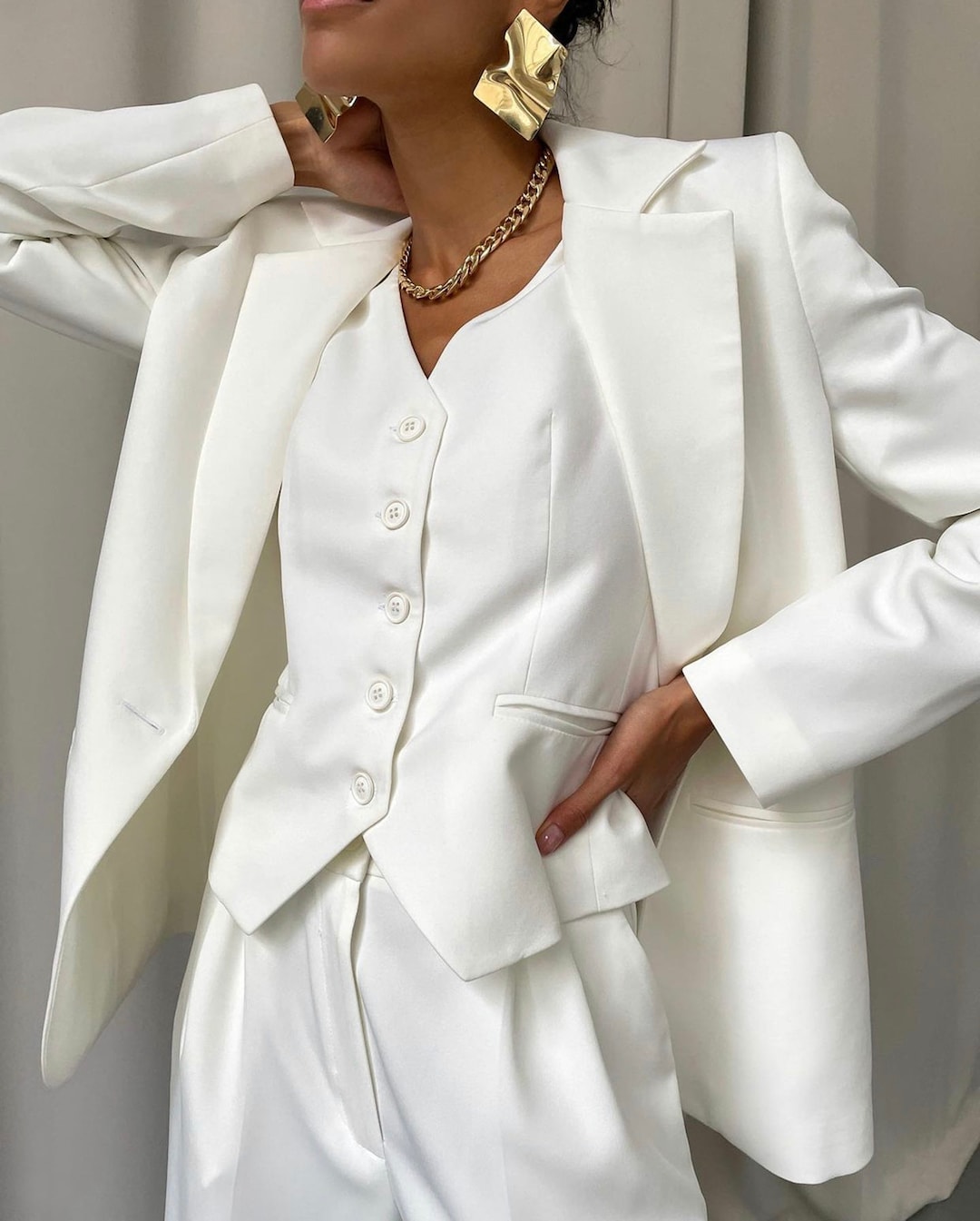 White 3 Piece Wedding Suit Bridal Suit Wedding Pantsuit for - Etsy