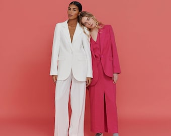 3-Piece Bridal Suit: White Wedding Pantsuit (Blazer, Vest, Pants)