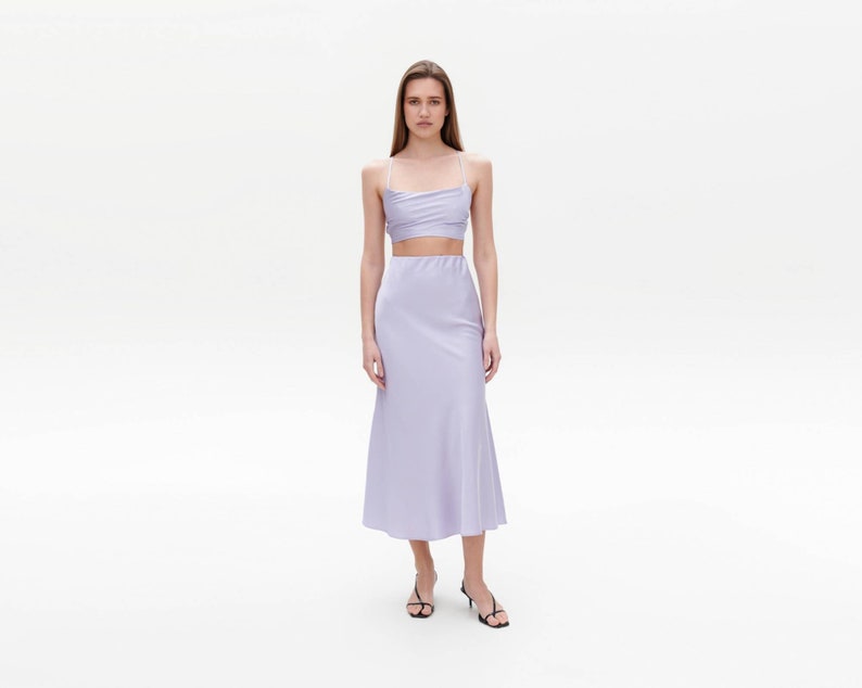 Silk slip skirt lilac 100% silk bias cut slip skirt slip midi a-line skirt women skirt silk satin skirt trends fall outfits image 1