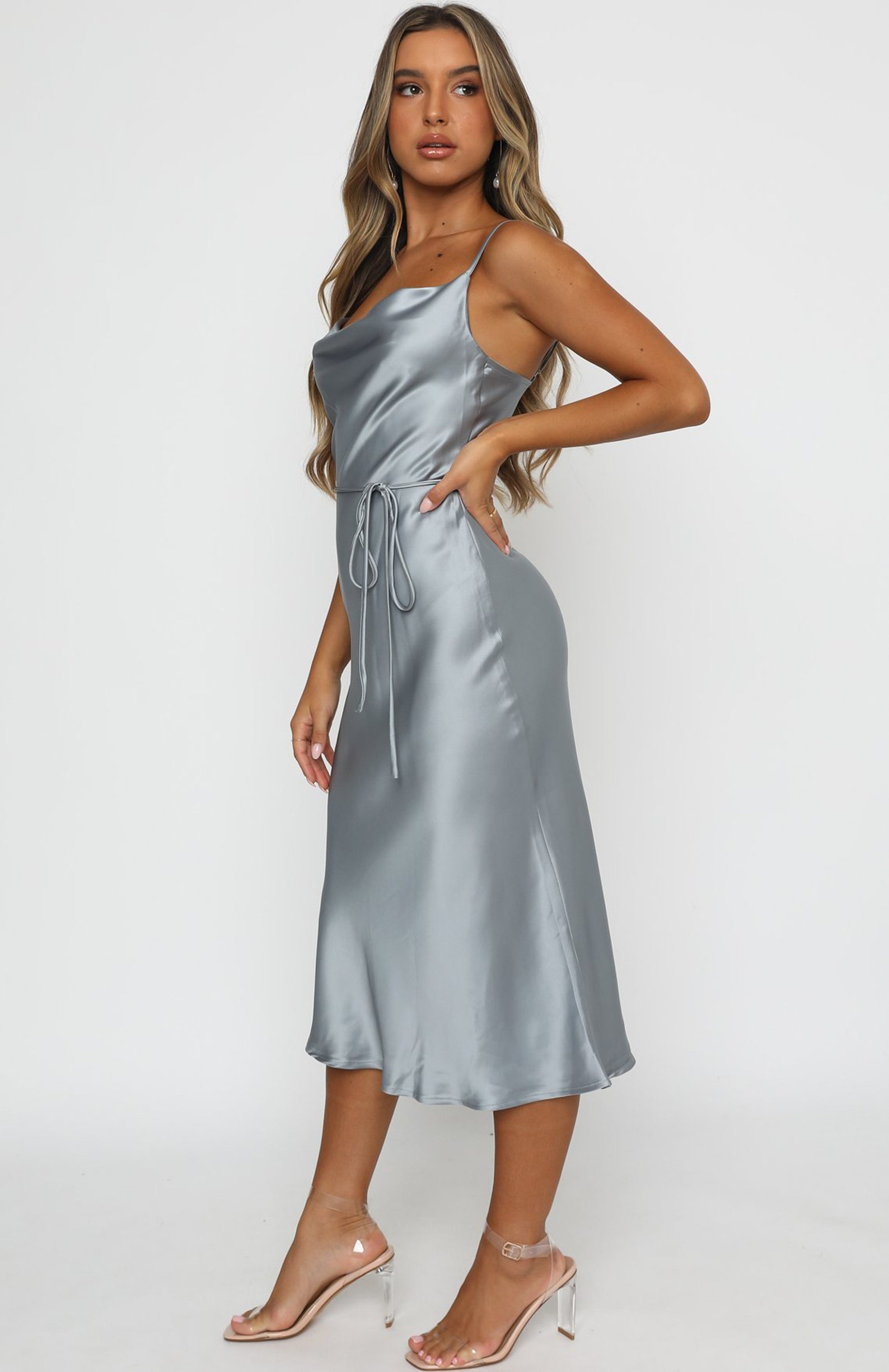 Cowl Neck Silk Slip Dress Midi Bias Cut Gray Silk Dress Gray Etsy