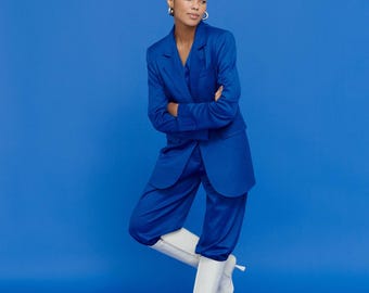 Women's Electric Blue Suit: Palazzo Pants and Oversized Blazer (Made to Measure)