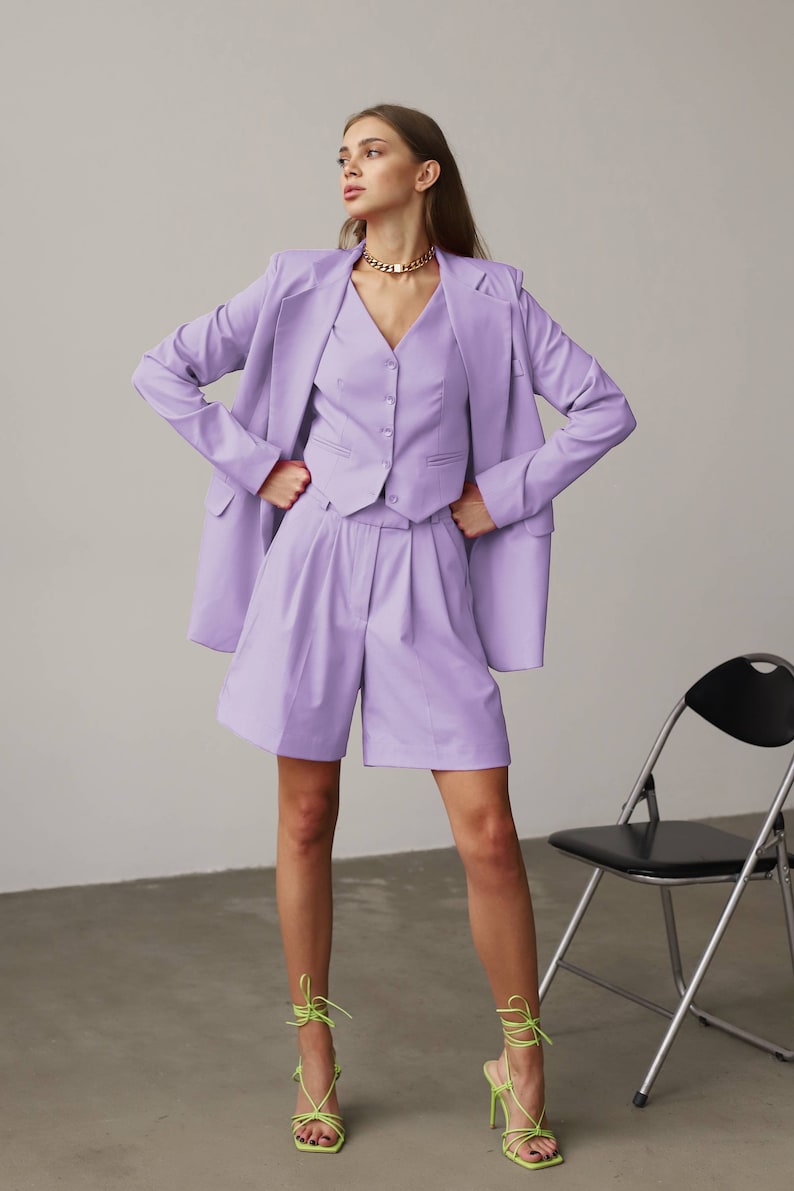 Lilac Women Vest, Lavender Formal Pantsuit, Purple Suit, Business Suit, 3-Piece Suit, Palazzo Set, Wedding, Prom, Bridesmaid, Party image 9