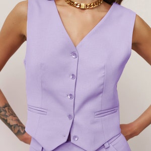 Lilac Women Vest, Lavender Formal Pantsuit, Purple Suit, Business Suit, 3-Piece Suit, Palazzo Set, Wedding, Prom, Bridesmaid, Party image 3