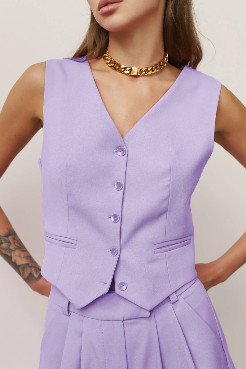 Lilac Women Vest, Lavender Formal Pantsuit, Purple Suit, Business Suit, 3-Piece Suit, Palazzo Set, Wedding, Prom, Bridesmaid, Party image 3