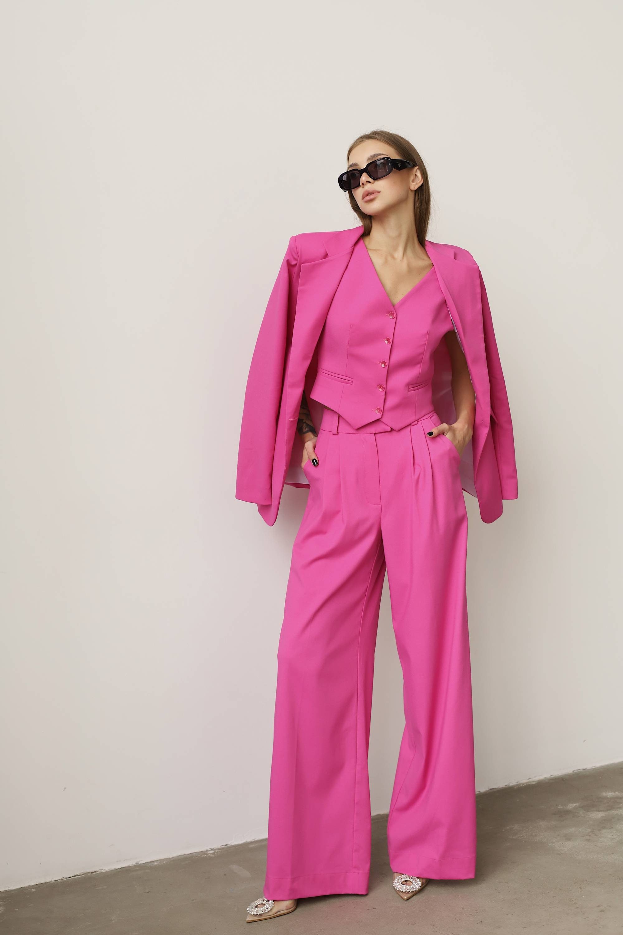 Fuchsia Palazzo Pants Suit: Women's Wedding Guest Blazer