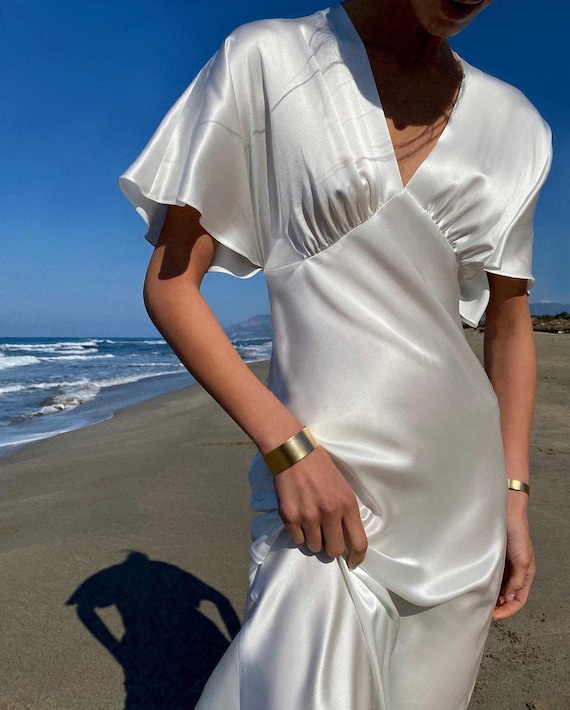 White Satin Slip Midi Dress: Soft, Breathable, Tailored Fit