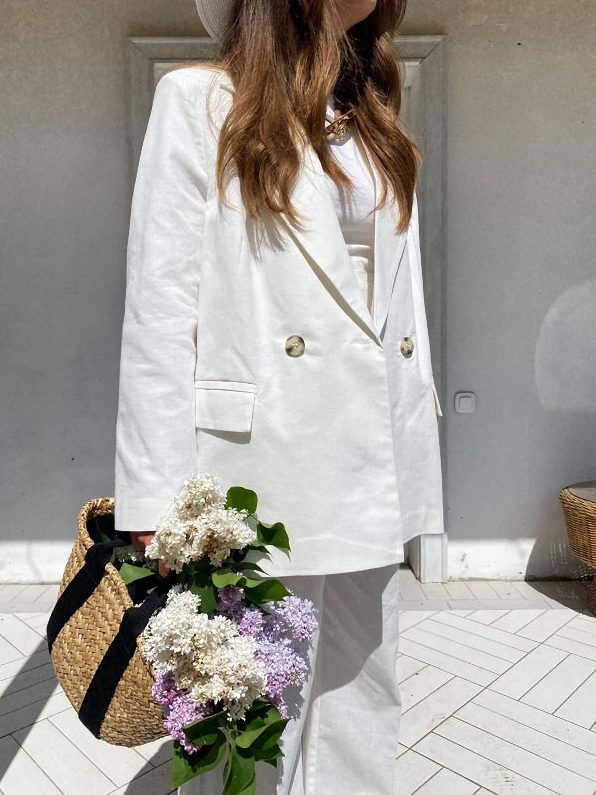 ladies white linen trouser suit