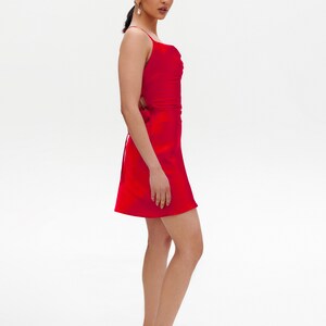 Red Silk Slip Dress, Silk Slip Dress of Mini Length, Red Cowl Neck Silk Slip Dress for Special Occasions, Red Silk Mini Dress image 9