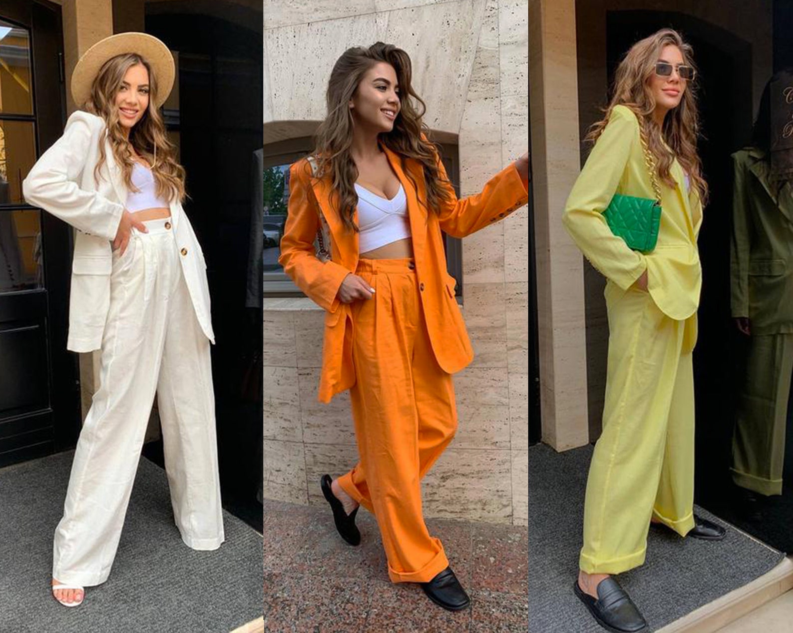 Yellow Pants Suit Pastel Pant Suit Linen Two Piece Pants Etsy