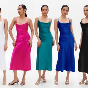 SALE MANY COLORS silk slip midi dress, Silk slip dress, bridesmaid dress, bias slip, prom dress, date dress, midi slip dress image 1