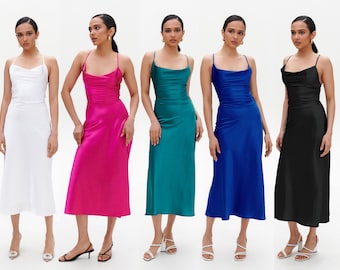 SALE MANY COLORS silk slip midi dress, Silk slip dress, bridesmaid dress, bias slip, prom dress, date dress, midi slip dress