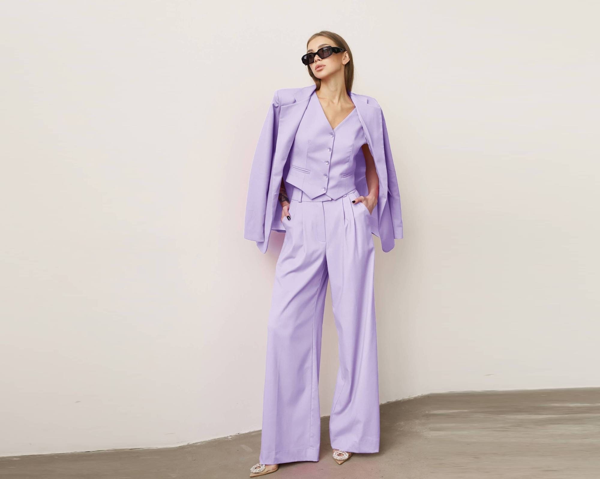 purple dress pants women's Casual purple wide leg pants for work