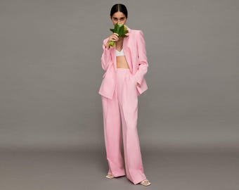 Hot Pink Women's Blazer Suit - Tailored, Long Sleeve Two-Piece