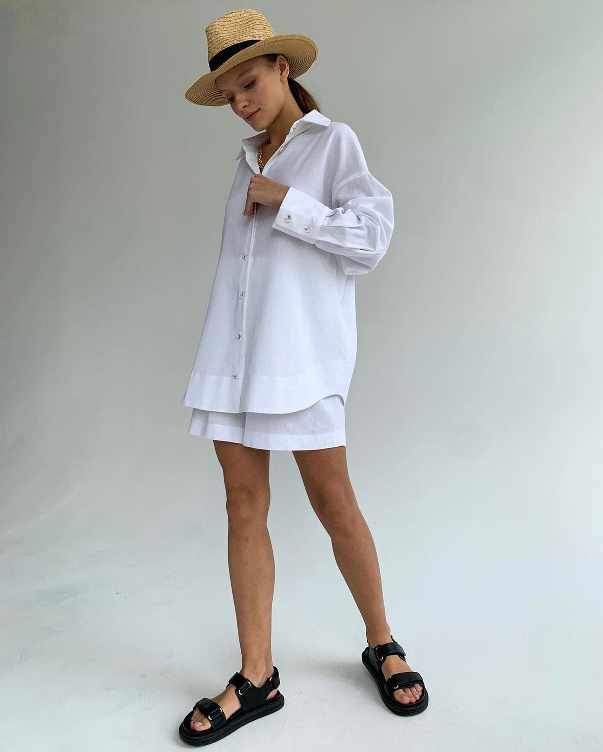 White Linen Set Linen Shirt and Short Women Shirt Women - Etsy