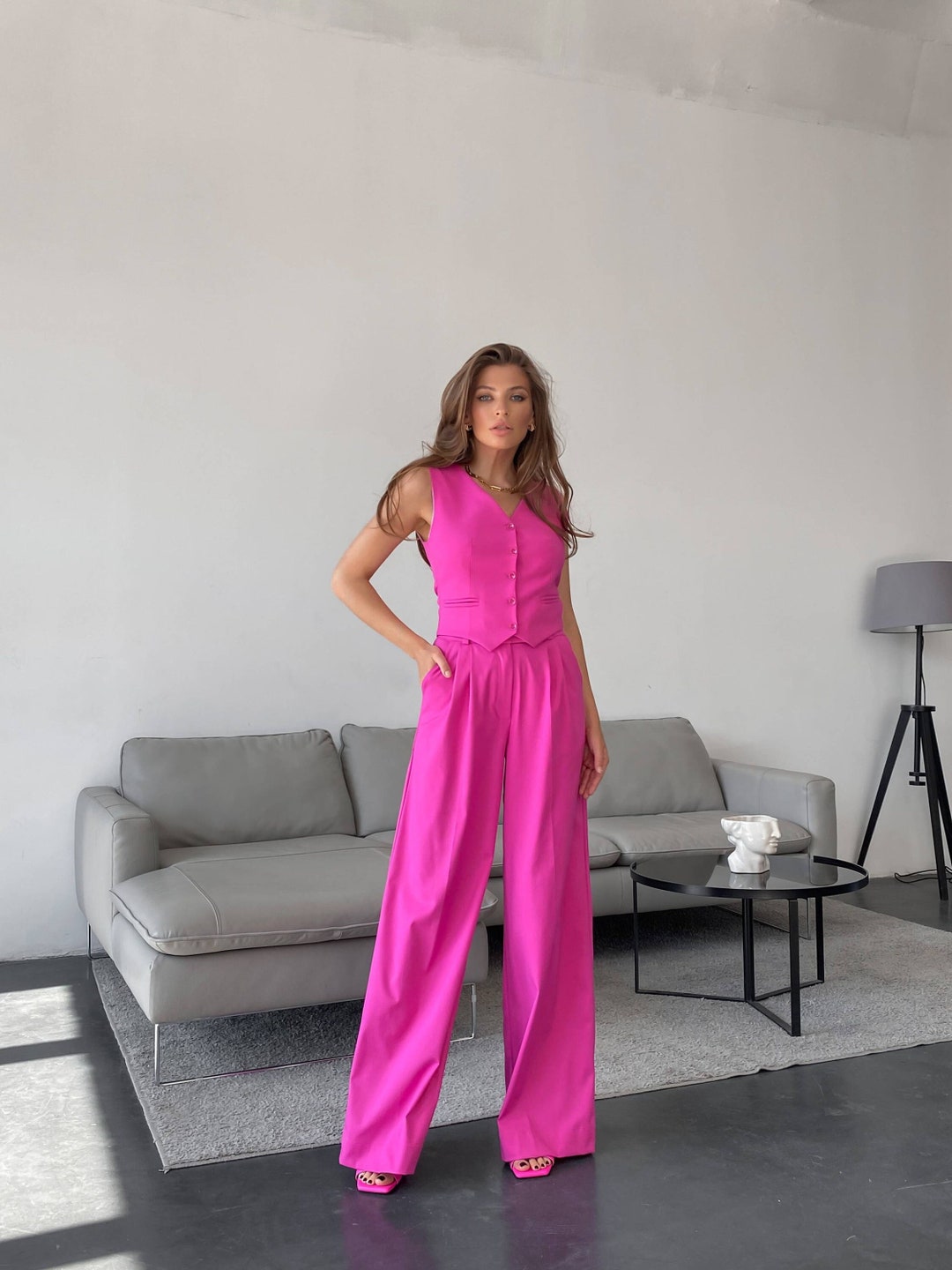 Women Fuchsia & Red Polka Dot Kali Palazzo Pants