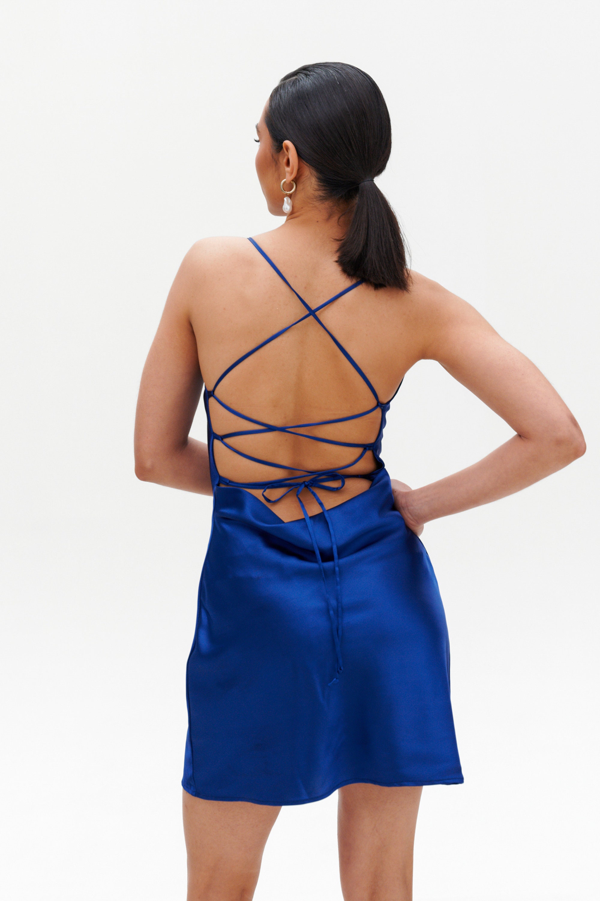 dark blue combination colour dress Vintage Dark Blue Maxi Slip Dress