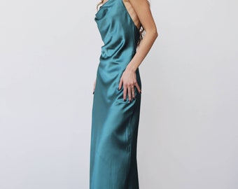 Emerald Green Maxi Dress: Silk Satin, Cowl Neck, Custom Fit - Etsy Emerald Green Maxi Dress: Silk Satin, Cowl Neck, Custom Fit - Etsy