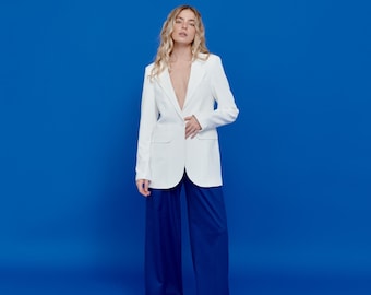 Pantalones Palazzo: Azul Marino, Cintura Alta - Corte Relajado