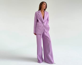 Lavender Pants Suit for Women, Lavender Formal pantsuit for women, Civil wedding suit, Pantsuit Set with Trousers and blazer, Lilac suit