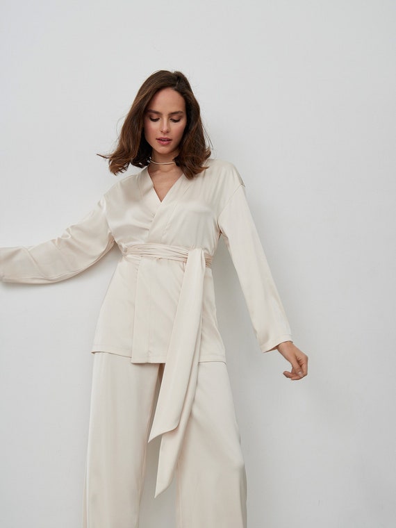 Satin kimono set hotsell