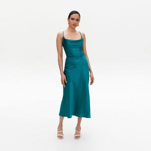 Emerald Green Satin Midi Dress - Etsy