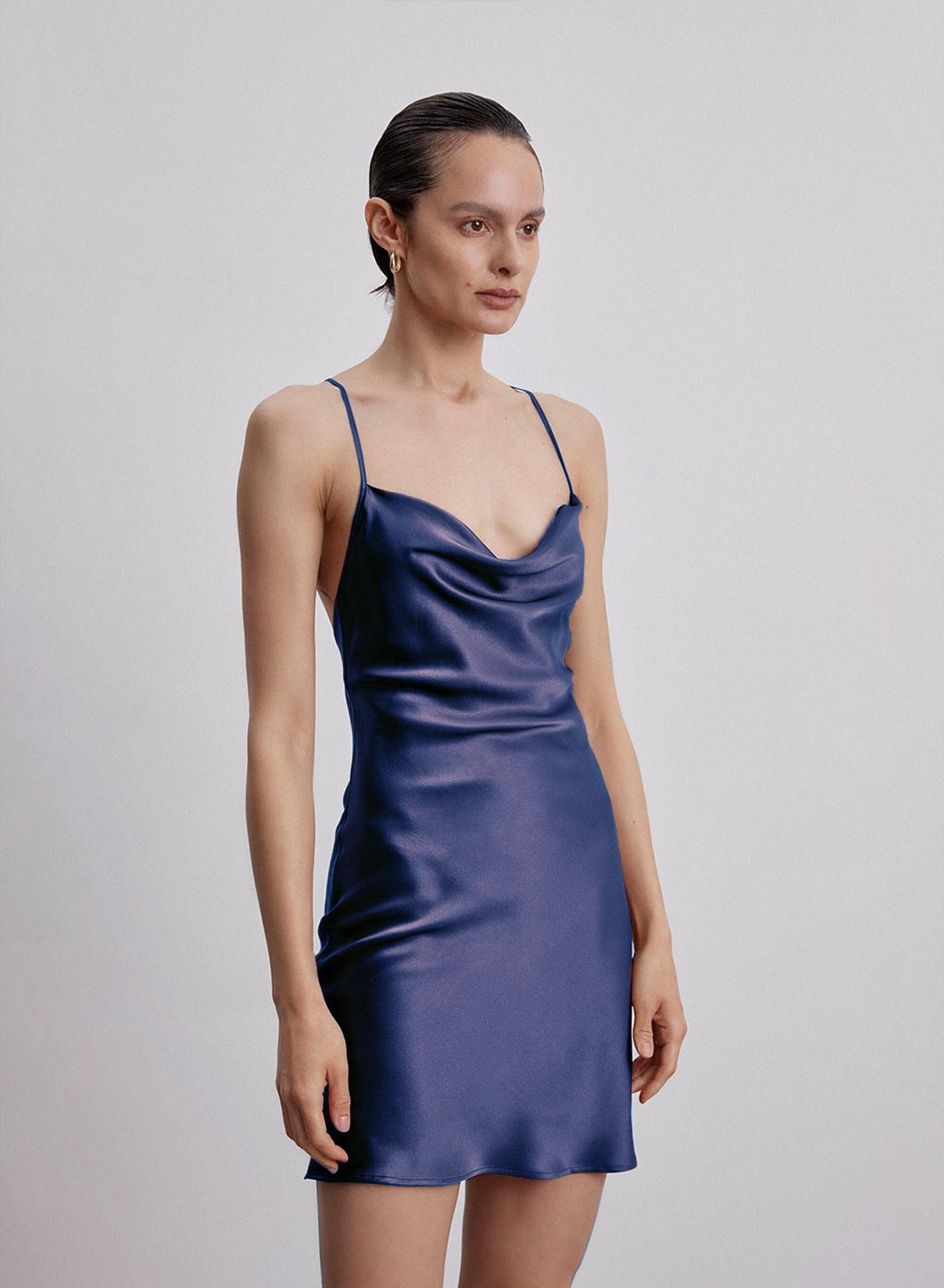 Short silk slip dress royal blue Mini slip dress blue 100% | Etsy