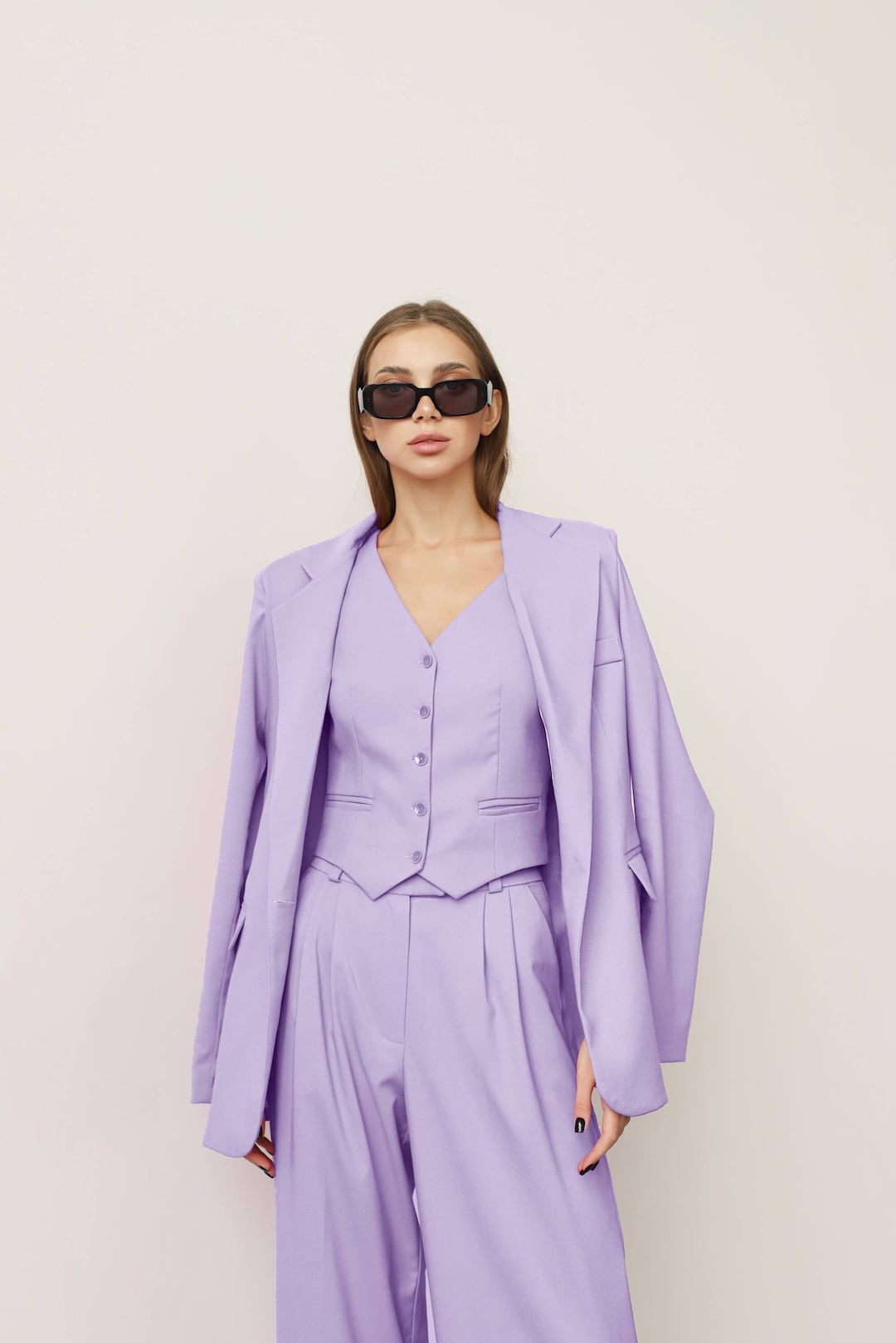 Layered Formal Long Sleeve Scoop Neckline Pantsuit Lilac