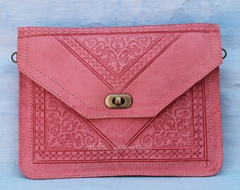 design 2 Moroccan leather purse wallet handmade pink SMALL