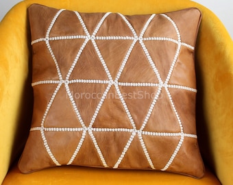 Funda de almohada de cuero marroquí hecha a mano a medida: Cojín decorativo