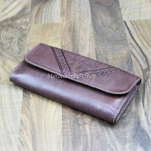 Handgemaakte leren damesportemonnee, leren creditcardhouder, leren portemonnee, leren geldclips voor dames, damesportemonnee