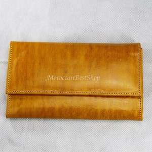 Portafoglio in pelle senape per donna, porta carte di credito in pelle, portafoglio in pelle da donna, portafoglio sottile in pelle, fermasoldi in pelle per donna