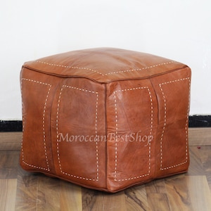 Handmade Moroccan Leather Square Ottoman Pouf: Unstuffed Footstool