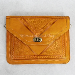 Gran bolso de mano de maquillaje marroquí para mujer, bolso de mano de cuero marroquí hecho a mano, billetera de pulsera, bolso de mano de cuero, bolso estilo boho.