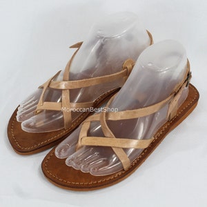 Moroccan Leather Sandals, Leather sandals for women, Flat Boho Sandals, Summer Sandals, Gift for Her , Natural Color .