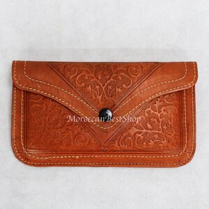 Monedero para mujer color naranja, accesorios para festivales, cartera de piel para mujer, cartera de piel para mujer, cartera de mano con monograma, cartera de mano de piel