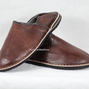 Brown Moroccan Babouches, Leather slippers shoe, Unisex Berber babouche traditional shoes