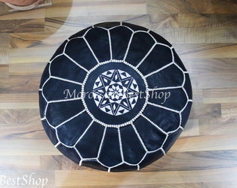 Handmade Moroccan Leather Pouf Ottoman: Unstuffed Floor Cushion (20"x12")