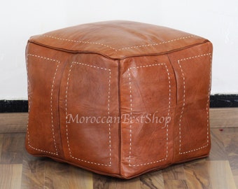 Square Ottoman Pouf, Personalized Moroccan Leather Pouf, Square Ottoman Footstool, Handmade Moroccan square Pouffe, Unstuffed Leather Pouf.