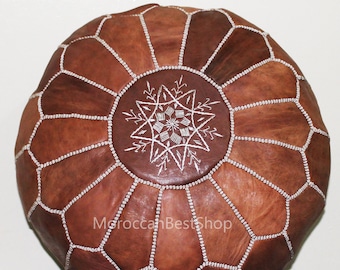 Handmade Moroccan Leather Pouf: Authentic Ottoman Footstool