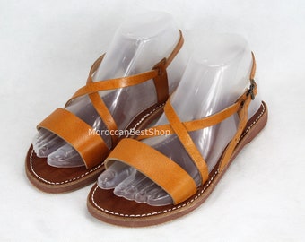 Women Sandals, Strappy Sandals Leather, Summer Shoes, Moroccan Leather Sandals, flat sandals, Gift for Her.