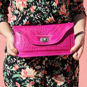 Cartera de cuero rosa para mujer, cartera fina de cuero, monedero de cuero para mujer, monedero para teléfono, monedero con cremallera, monedero de regalo.