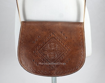 Sac à main bandoulière en cuir marron : sac à bandoulière bohème en cuir véritable