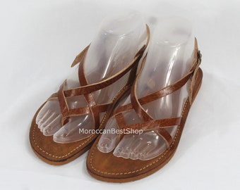 Moroccan Leather Sandals: Tan Boho Summer Flats