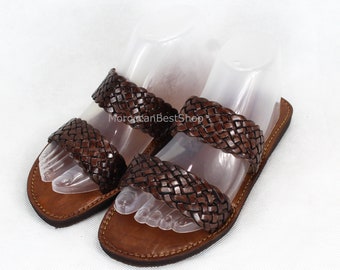 Braided Leather Sandals: Moroccan Boho Flat Sandals
