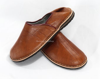 Moroccan Babouches, Leather slippers shoe, Unisex Berber babouche Tan Colour.