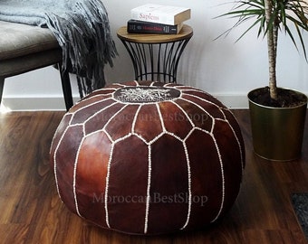 25% OFF Moroccan Leather Pouf, Leather Ottoman Pouf, Ottoman Moroccan Pouf , Footstool Floor Pouf, Morrocan Pouf living room Decor.