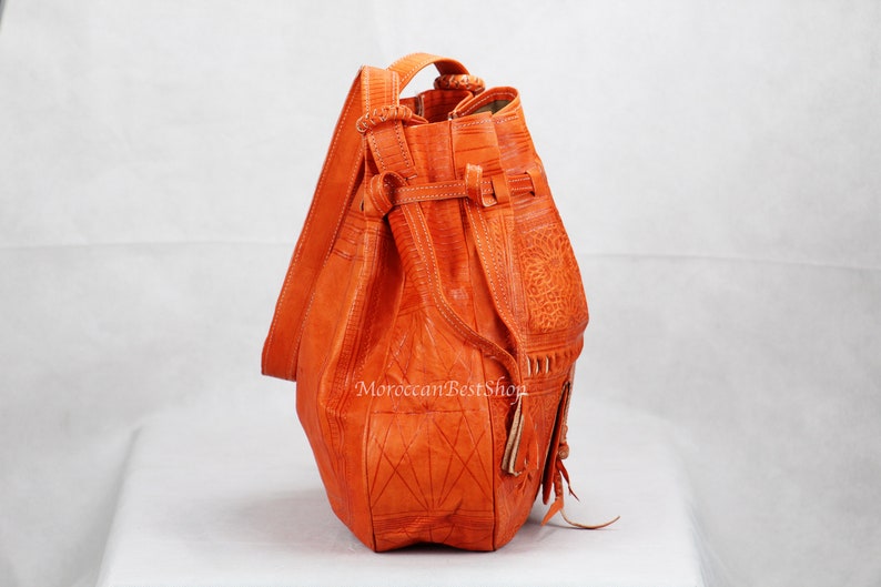 Women/'s Leather Handbag Large Engraved Handmade Moroccan Leather Bag Festival Bags Boho Bags Large Bucket Bag Natural Dark Color