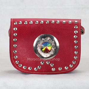 Red Leather Crossbody Bag: Small Moroccan Artisan Purse
