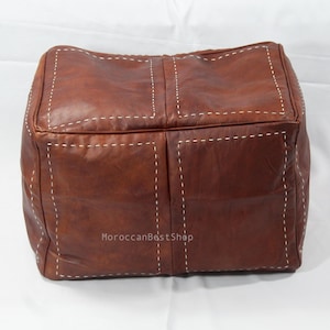 Rectangular Moroccan Leather Pouf – Handmade Genuine Goat Leather Ottoman